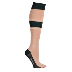 Compression Stockings Wool and Cotton, Beige with Green Stripe