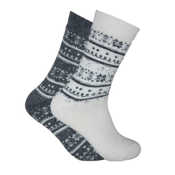 2-Pack Patterned Wool Socks, White/Grey