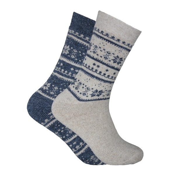 2-Pack Patterned Wool Socks, Nature/Blue