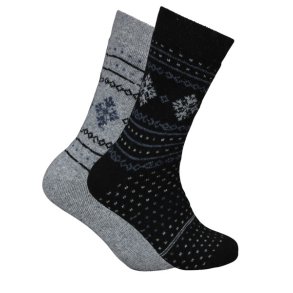 2-Pack Patterned Wool Socks, Black/Grey