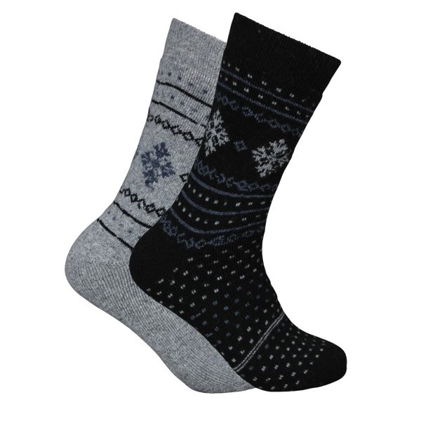 2-Pack Patterned Wool Socks, Black/Grey