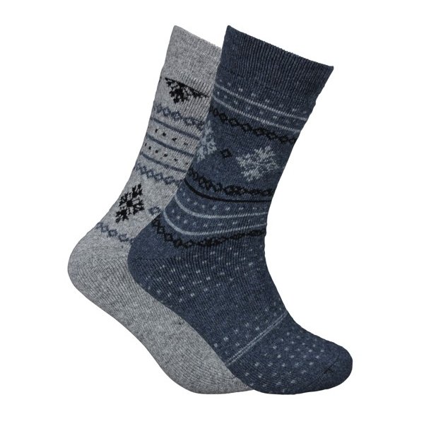 2-Pack Patterned Wool Socks, Grey/Blue