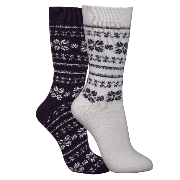 Set van 2 Wollen Sokken Met Patroon, Wit/Paars
