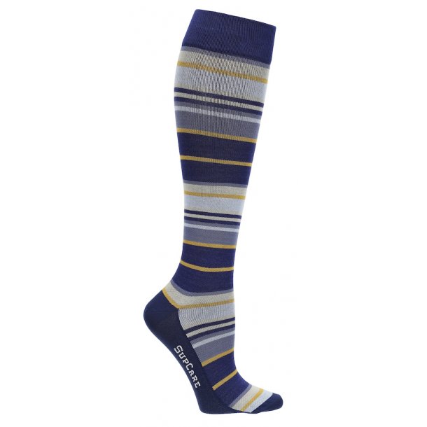 Chaussettes de Contention Bambou, Rayures Bleues/Curry