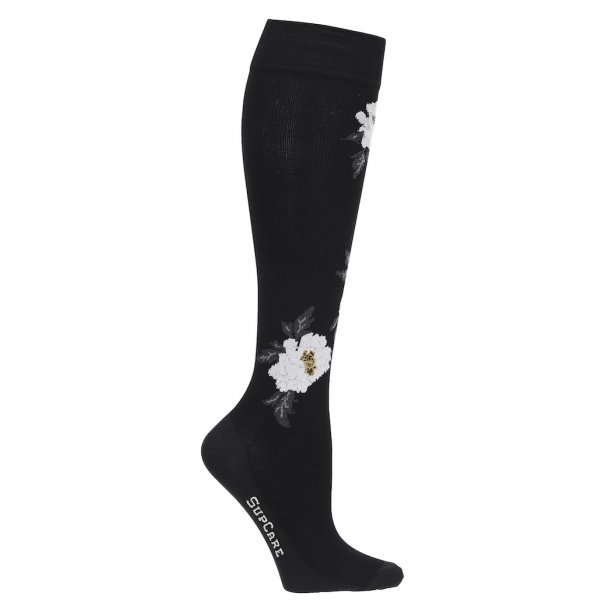 Compression Stockings Cotton, Black with Big Roses
