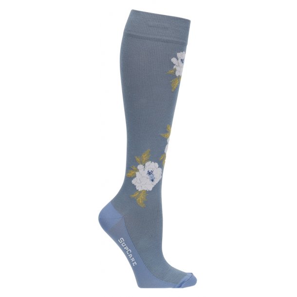 Compression Stockings Cotton, Blue with Big Roses