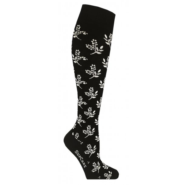 Compression Stockings Bamboo, Black with White Flowers