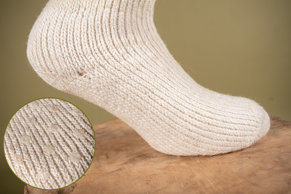 WOOLY-Socks, Wool Socks with Silicone Sole, Ecru