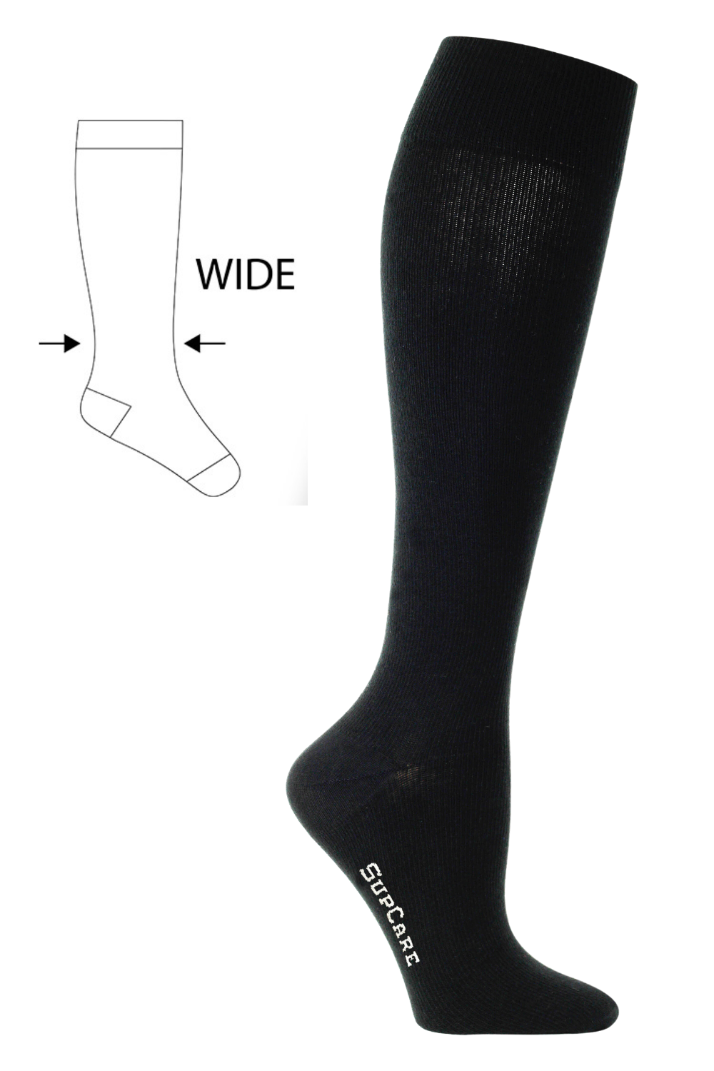 Compression Stockings Cotton, Black WIDE CALF