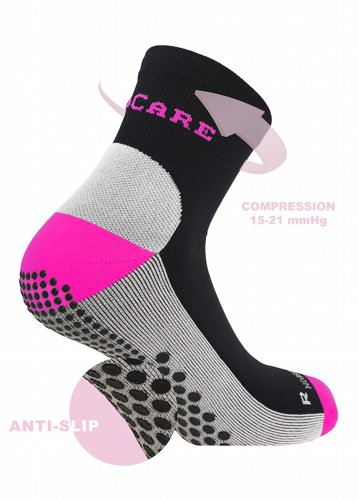 Compression Crew Socks Grip, Black/Pink