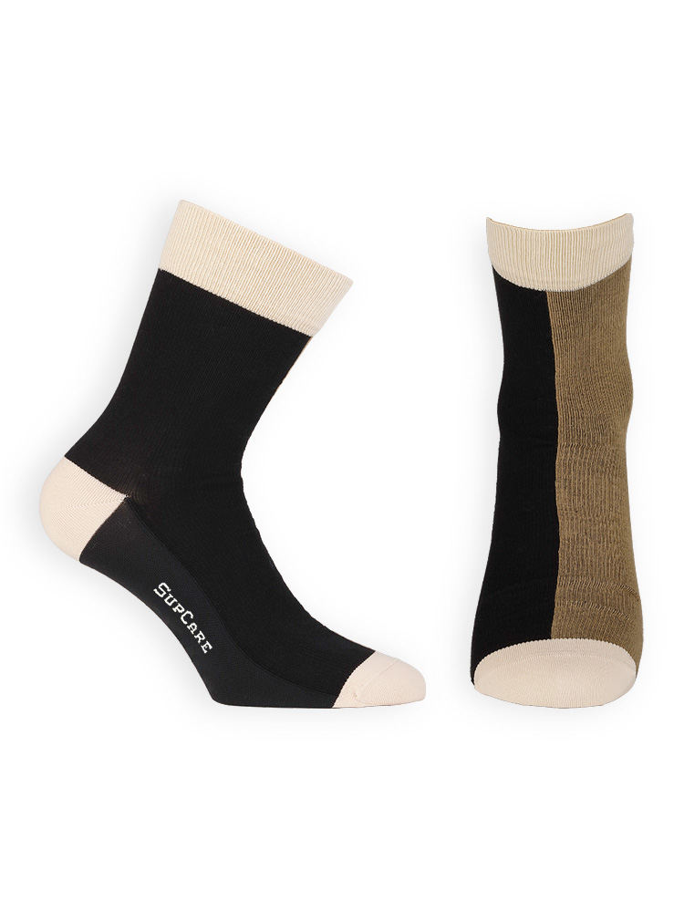 Compression crew socks with bamboo fibers, blue/bordeaux