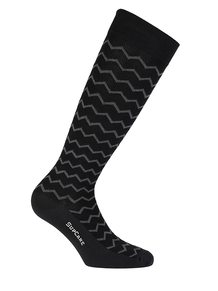Compression stockings black with zig-zag pattern
