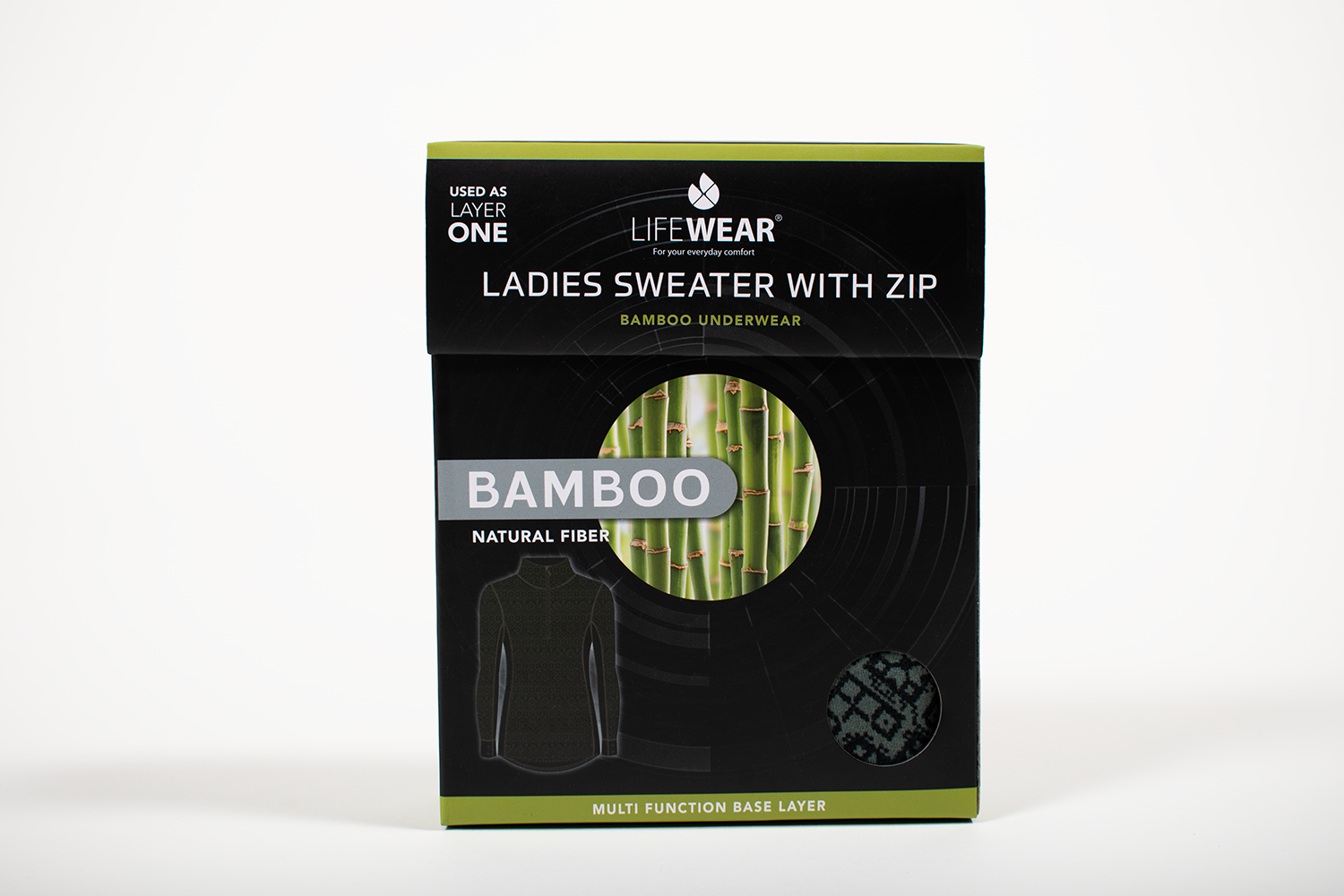 Womens Long Sleeve Underwear, Bamboo, Green/Black