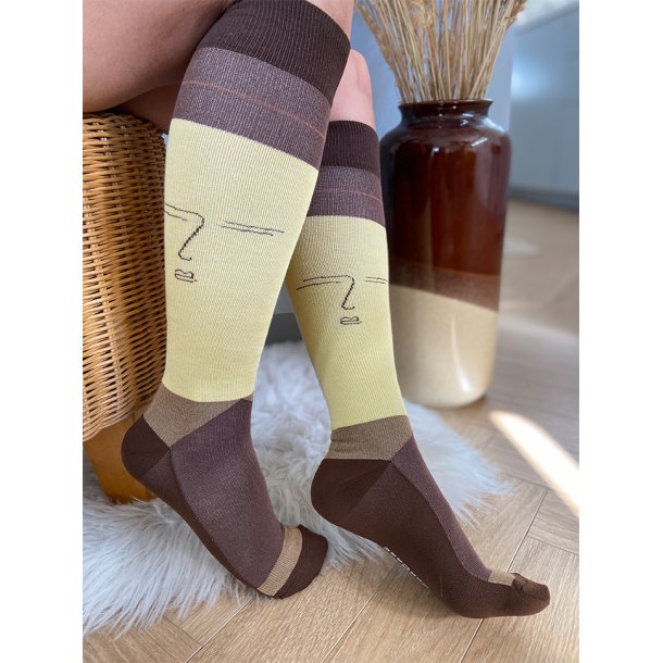 Stttestrmper Bambus, Gul/Natur med Ansikt