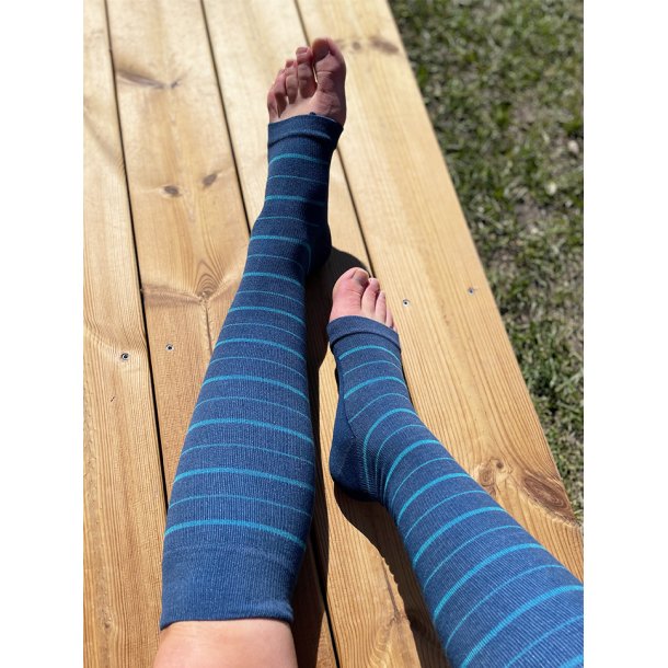 Steunkousen Bamboe, Open Teen, Blauwe Strepen