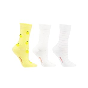 Cotton Socks without Compression, 3 Pairs, Yellow/White/Pink