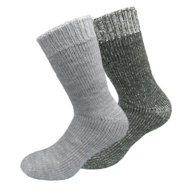 Socken aus Alpaka-Wolle, 2 Paar, Hellgrau und Grn