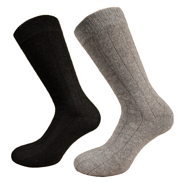 Cashmere Wool Socks, 2 Pack, Black and Grey