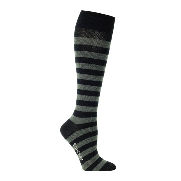 Compression Stockings Cotton, Black/Grey Striped