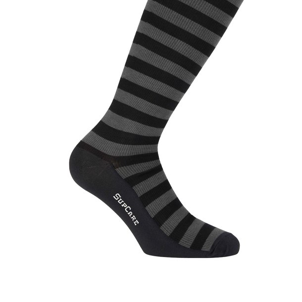 Stttestrmper Bomull, Svart med Gr Striper