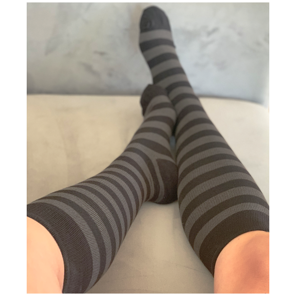Stttestrmper Bomull, Svart med Gr Striper