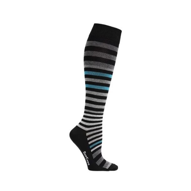 SupCare St�ttestr�mper Bomull, Svart med Multi Striper