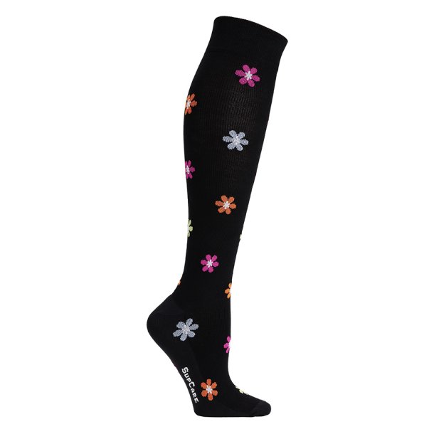 Compression Stockings Cotton, Black with Colored Flowers
