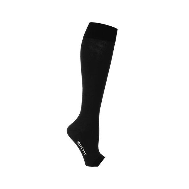 SupCare Compression Stockings Cotton, Open Toe, Black