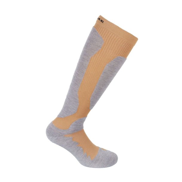 Compression Stockings for Skiing with Wool, Grey/Mustard