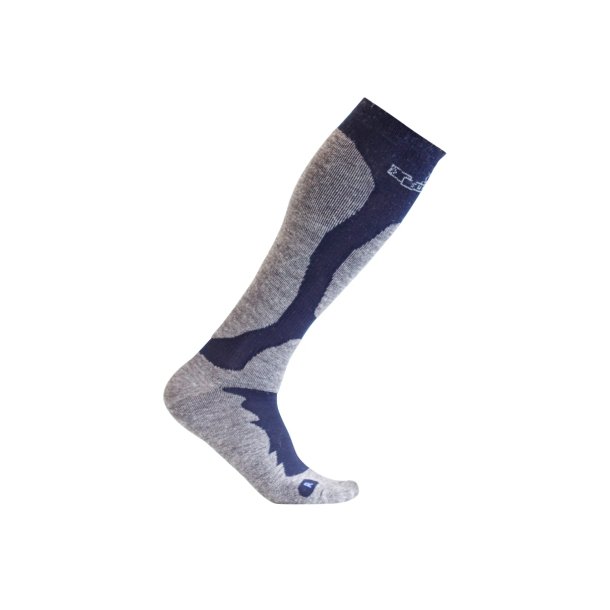 Compression stockings for skiing with wool, navy/grey