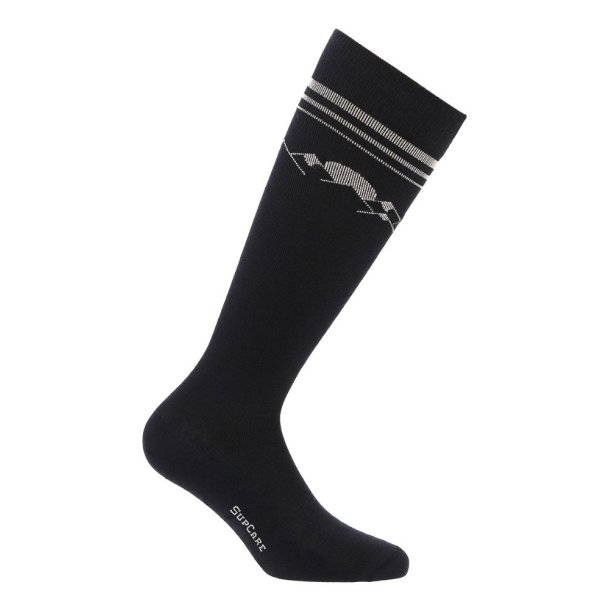 Compression Stockings with Merino Wool, Navy Blue with Mountain Peaks