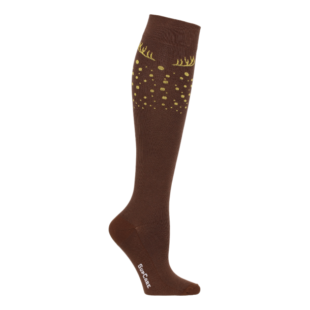 Compression Stockings Wool and Cotton, Brown with Antlers