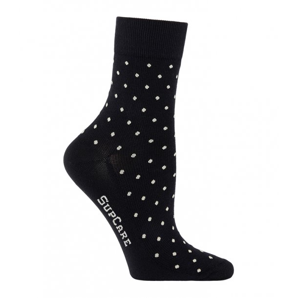Compression Crew Socks Cotton, Black with White Dots