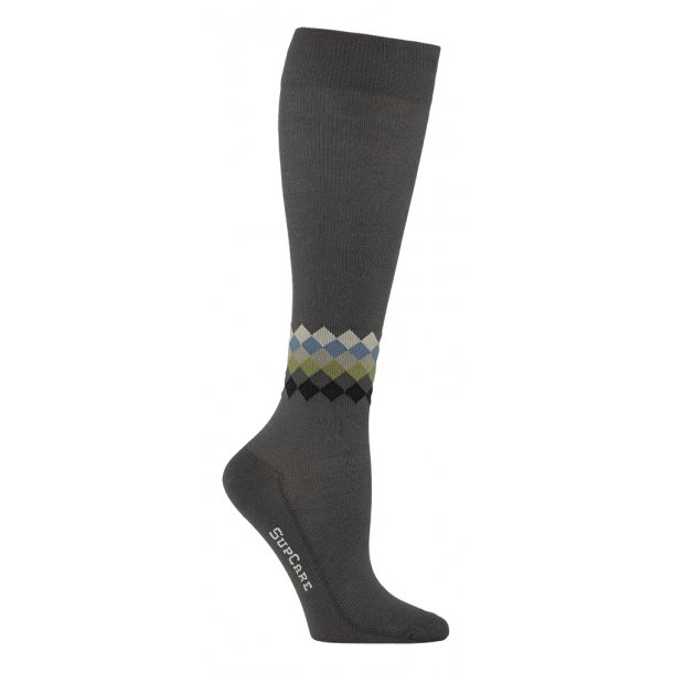 Compression Stockings Wool and Cotton, Grey with Checkered Ankle