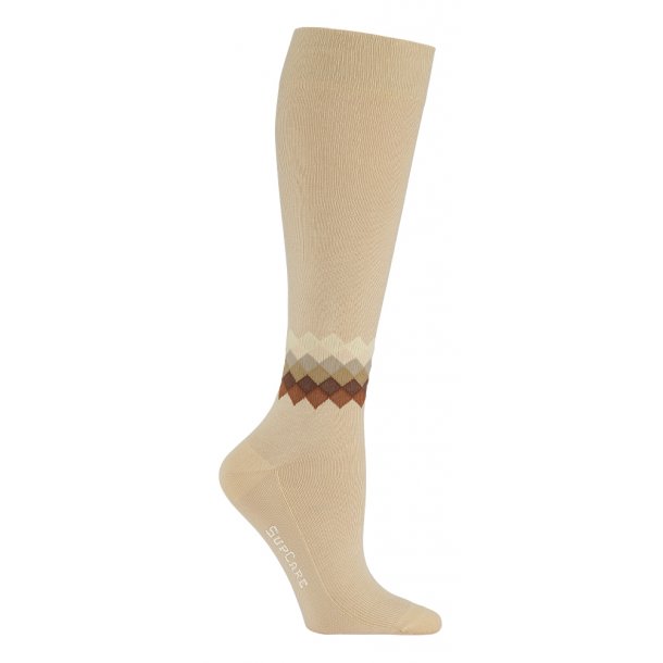  Compression Stockings Wool and Cotton, Sabbia with Checkered Ankle