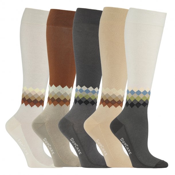 Giftbox 5 Pairs Compression Stockings Wool/Cotton, Checkered Mix