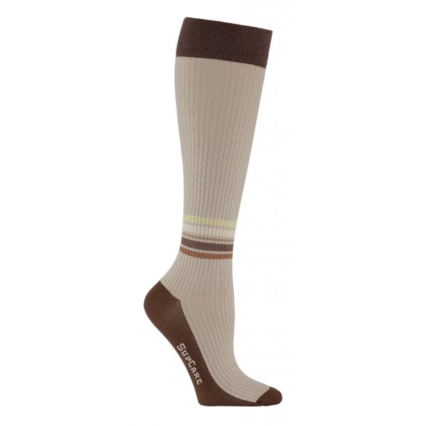 Compression Stockings Bamboo, Rib Weave, Beige with Ankle Stripes