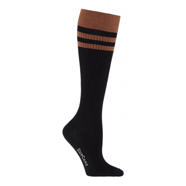 Compression Stockings Bamboo, Rib Weave, Black with Rust Red Stripes