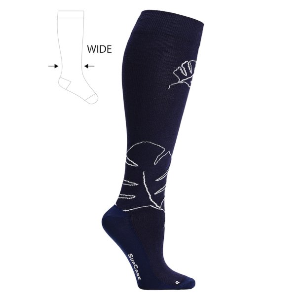 Compression Stockings ECO Cotton, Monstera, Navy Blue, WIDE CALF