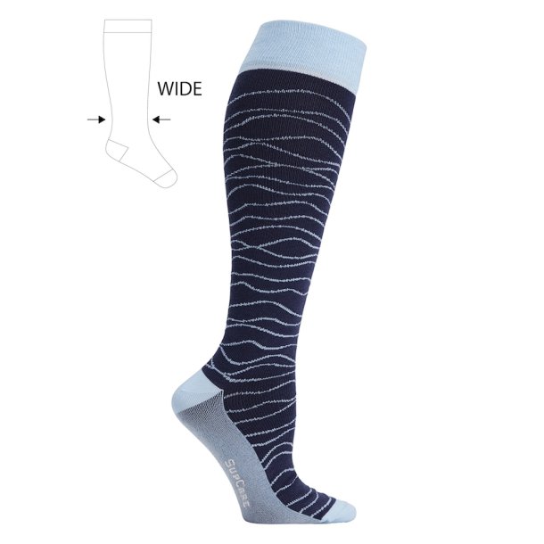 Compression Stockings Wool and Cotton, Blue Weaves, WIDE CALF