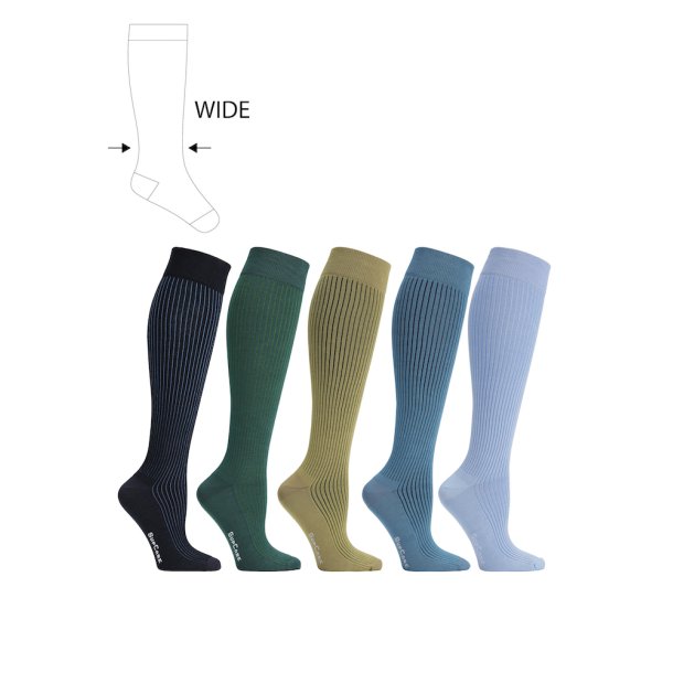 Giftbox 5 Pairs Compression Stockings Bamboo, Rib Weave, GARDEN, WIDE CALF