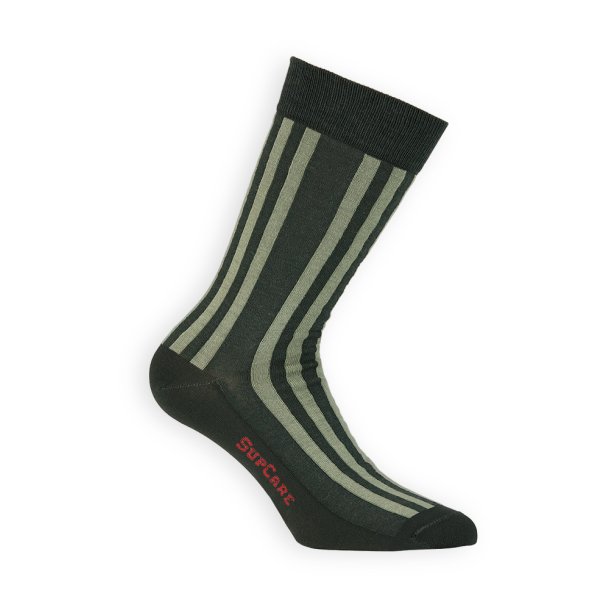 Cotton/Wool Socks without Compression, Dark Green with Stripes
