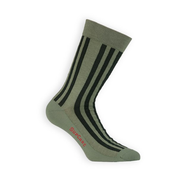Cotton/Wool Socks without Compression, Dusty Green with Stripes