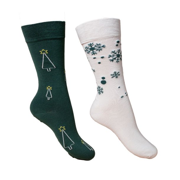 Chaussettes de Nol sans Compression, Beige/Verte