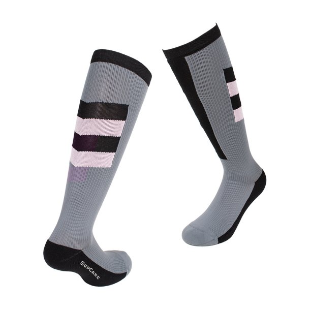  Compression Stockings for Sports, Class 2, Grey and Pastel Pink