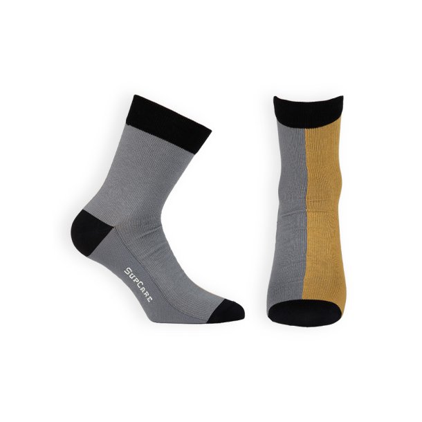 Compression Crew Socks Cotton, Grey/Mustard