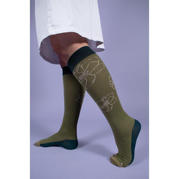 Stttestrmper i kologisk Bomull, Peony, Stvete Grnn BRED MODELL