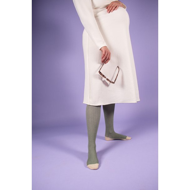 Steunkousen Bamboe, Krijtstreep Groen/Crme