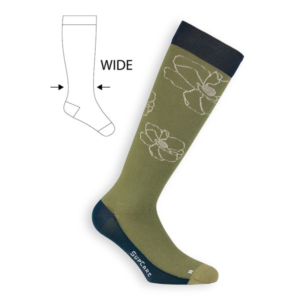 Compression Stockings ECO Cotton, Peony, Dusty Green, WIDE CALF