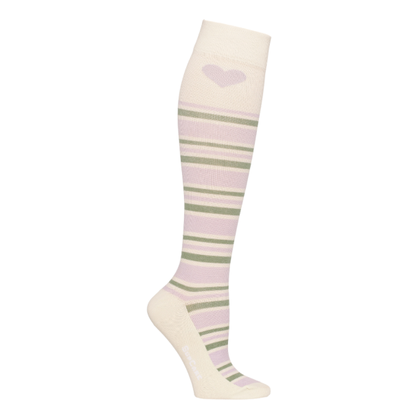 Compression Stockings Cotton, Off White with Green and Purple Stripes